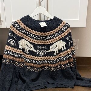 Free People Black and Tan Animal Pattern Sweater